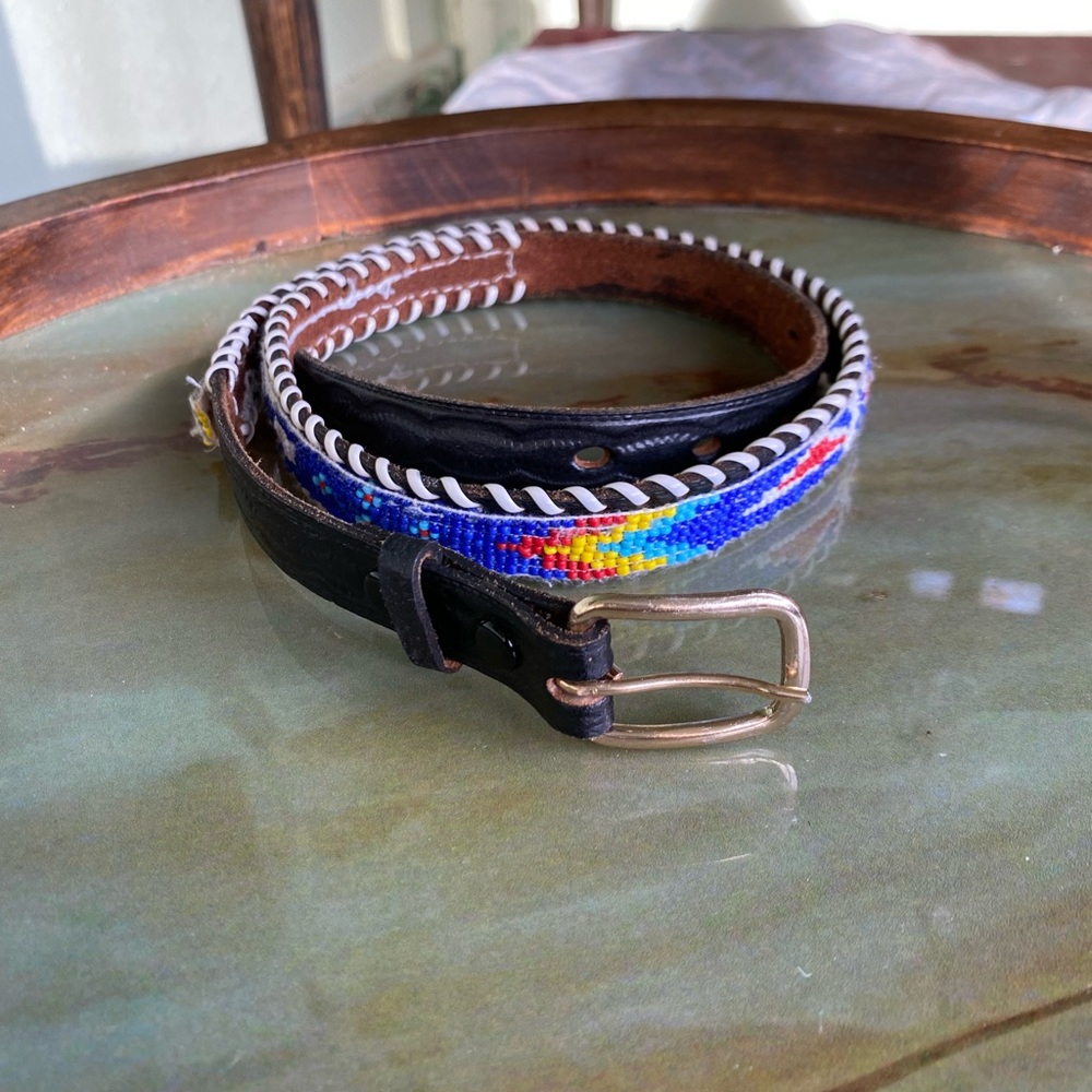 Small Vintage Beaded Leather Belt